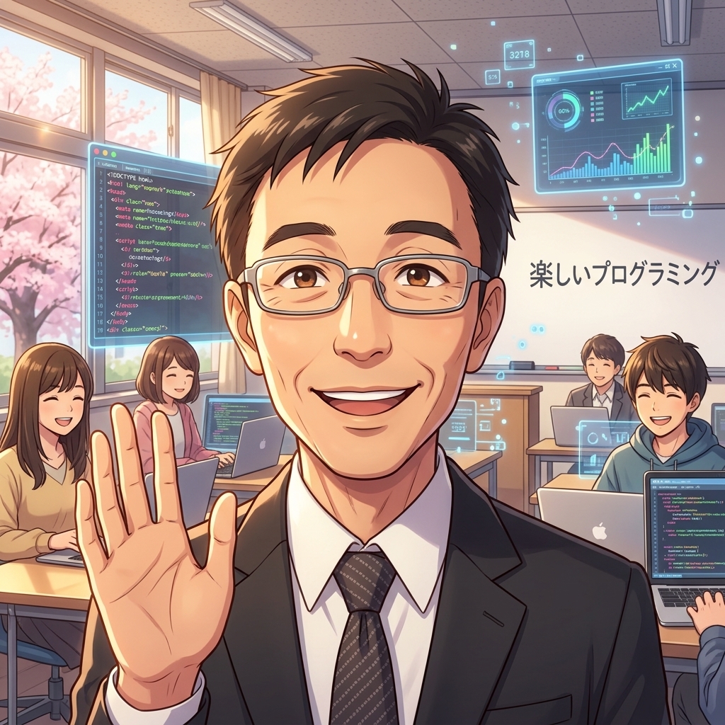 ヒーローズ泉中央校 プログラミング担当講師の似顔絵